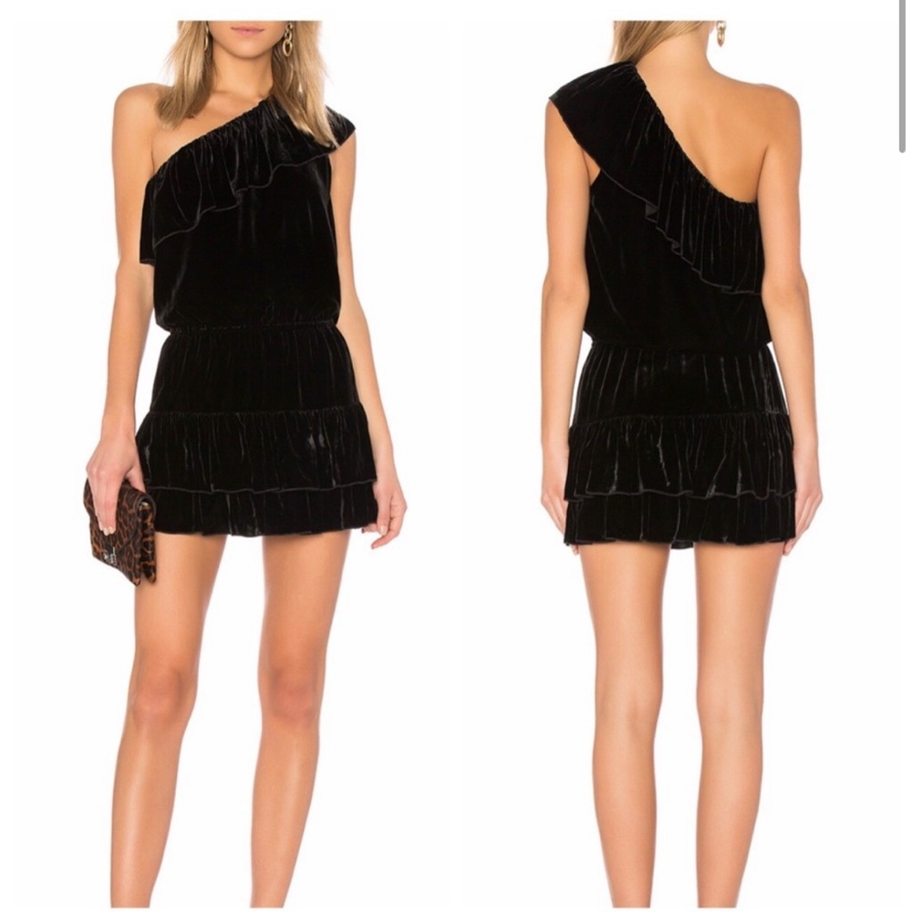 Joie One-Shoulder Black Velvet Mini Dress